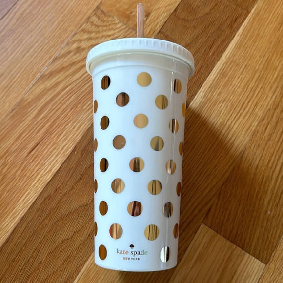 kate spade Other - Kate Spade insulated tumbler New York gold dots plastic straw cup polka bottle